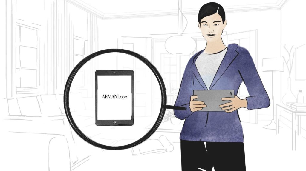 Illustrazione di una figura femminile con tablet accanto a uno smartphone evidenziato, immagine che rappresenta progetti di microlearning e tutorial per il digital learning di Siquis.